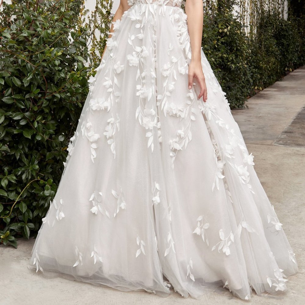 NEW LONG SLEEVELESS WEDDING BALL GOWN EMBROIDERED WITH FLORAL LEAVES AL A1042W - Picture 6 of 9